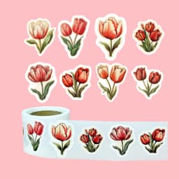 250Pcs/1 Roll Tulip Flowers Beautiful Flowers Sticker Decoration Gift Box Sticker Label Stationery Sticker