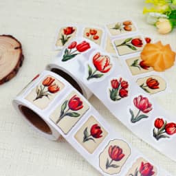 250Pcs/1 Roll Tulip Flowers Beautiful Flowers Sticker Decoration Gift Box Sticker Label Stationery Sticker