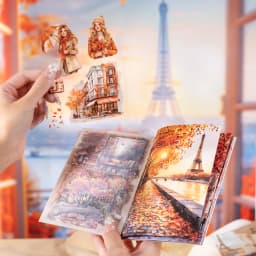 20 Sheets Paris Autumn Series Travel Theme Dual Material Sticker Book for DIY Scrapbooking Photo Frame Collage Decoration
