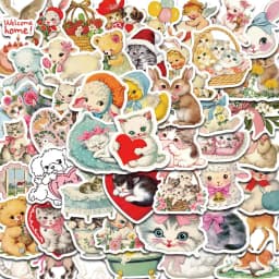 50PCS Vintage Animals Clipart Sticker Aesthetic Skateboards DIY Harajuku Laptop Luggage Waterproof Wall Room Bar Decor Stickers
