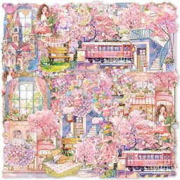 1pcs First Love Cherry Blossom Character PET Tape Sticker Aesthetic for Laptop Luggage Stickers Scrapbooking Rooms Decoration