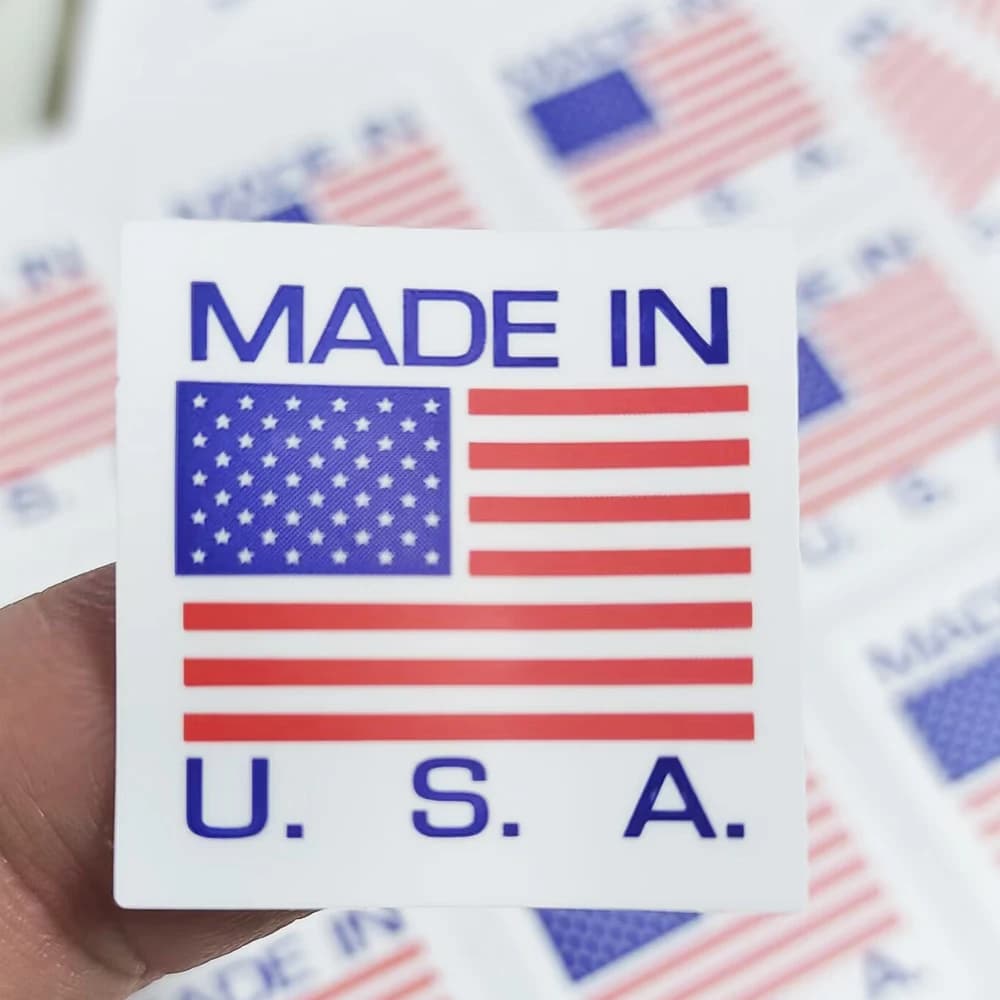 100pcs 25x25mm MADE IN U.S.A Factory Product Origin Instruction Synthetic Paper Sticker United States Manufacture
