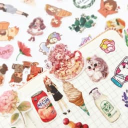 100pcs/pack Cute Kawaii Cat Green Plant Stickers Journal Decorative Stickers Scrapbooking Diary Stationery Album Girls Stickers