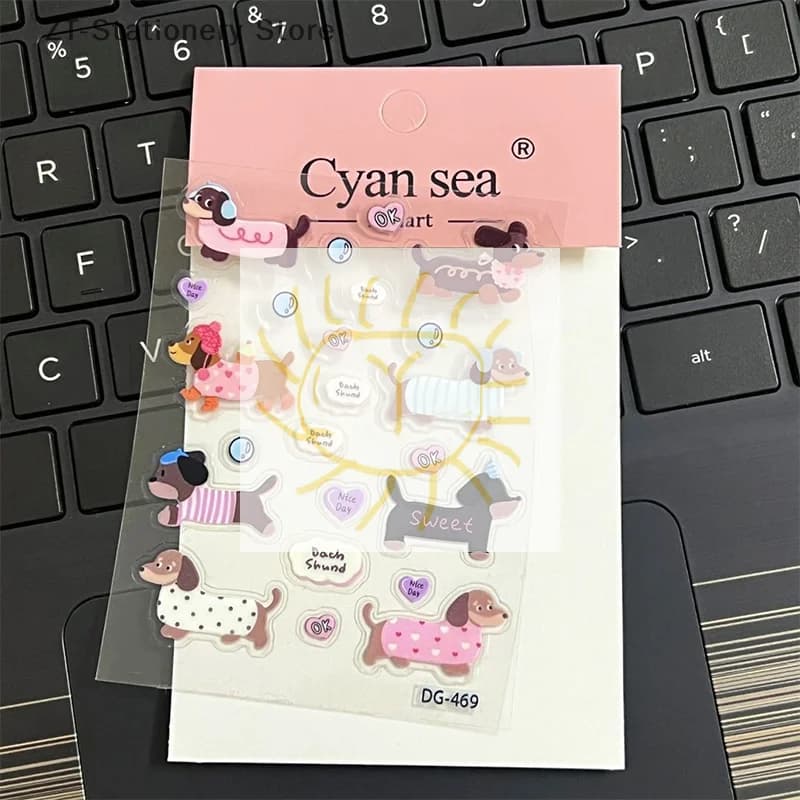 1pc Cute Cartoon Dachshund 3D Jelly Stickers Transparent Resin Gel Self-adhesive Decoration For DIY Phone Cases Tablet Computers
