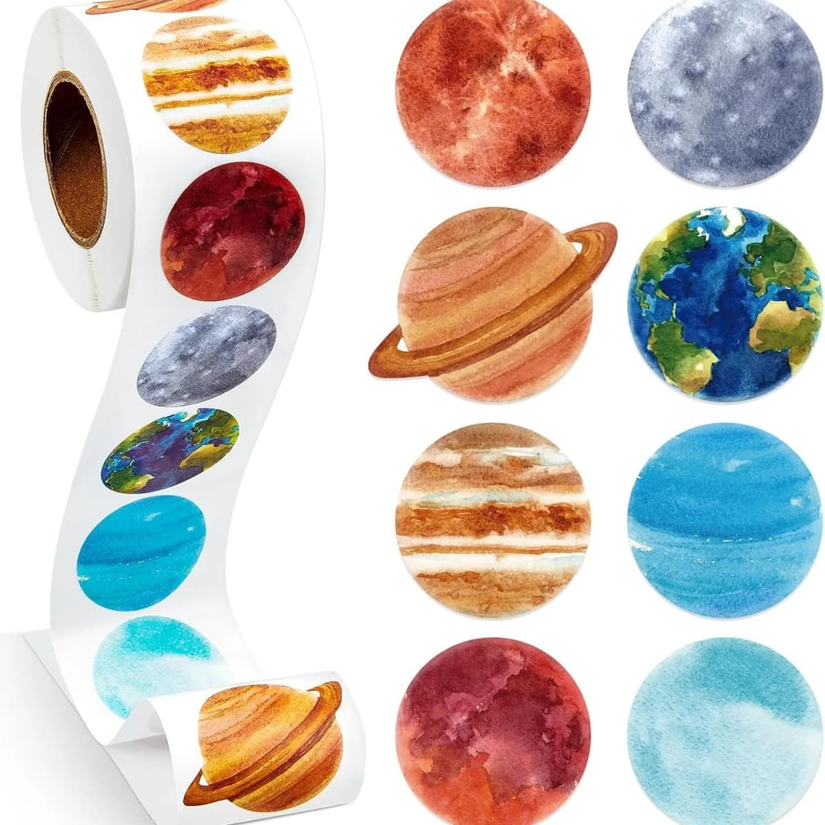 500Pcs /1 Rolls 2.5cm/1inch Cartoon Starry Sky Planet Circle Sticker Decoration Gift Box Sticker Label Stationery Sticker