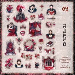JIANWU Night Falls Series Vintage Dark Flower Character Landscape Material Collage PET Sticker Creative DIY Journal Stationery