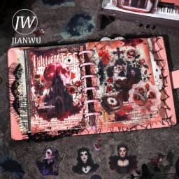 JIANWU Night Falls Series Vintage Dark Flower Character Landscape Material Collage PET Sticker Creative DIY Journal Stationery