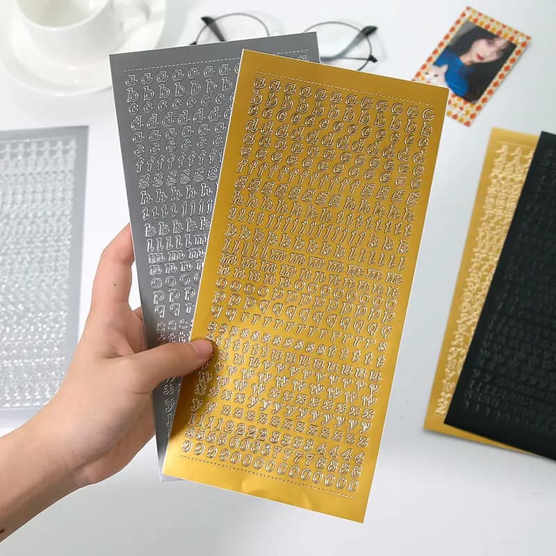 1 Sheet PVC Waterproof Durable Korean Golden Silver English Letter Stickers for Photos Albums Decoration
