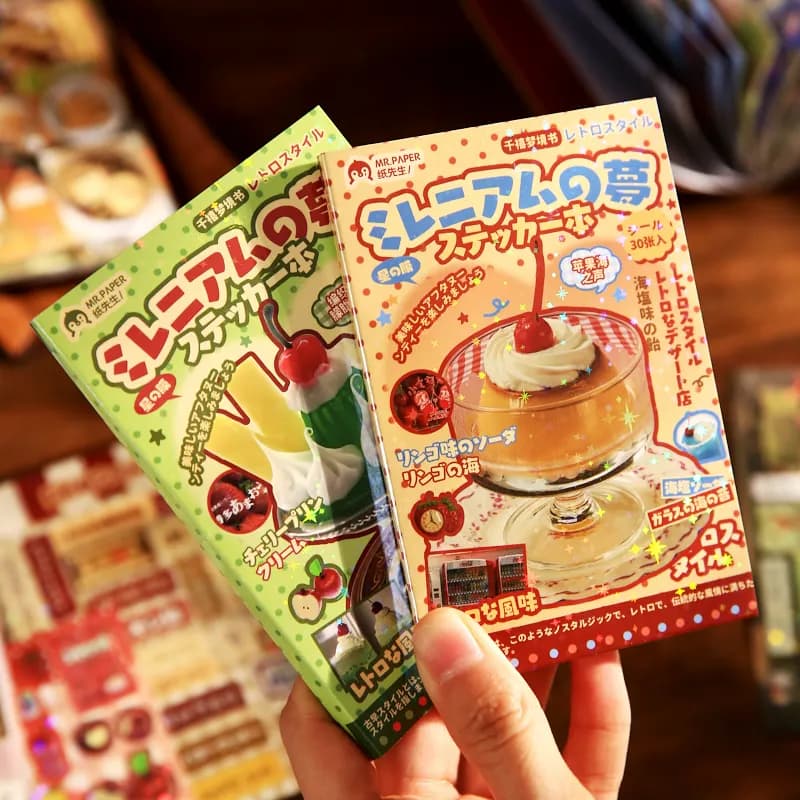30/60 Sheets Retro Y2K Style Cut Film Sticker Book Japanese Sticker Journal Handbook DIY Scrapbooking Kawaii Stationery Stickers