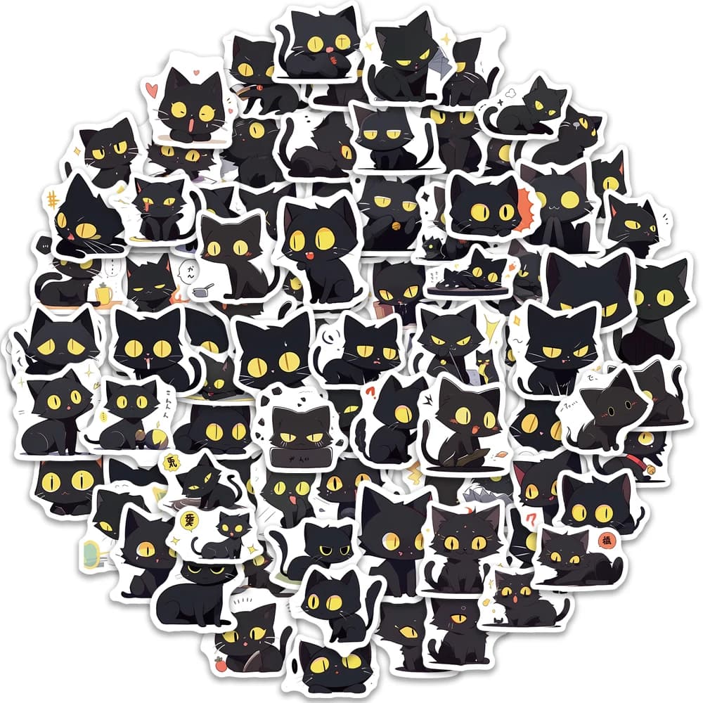 100PCS Black Cat Family Cartoon Stickers Cat Exquisite Handbooks Material Phone Cases Laptop Suitcases Water Cups Waterproof