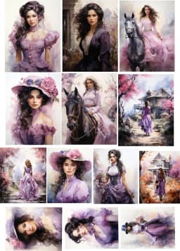 Stickers Watercolor Retro Purple Victoria Garden Girl Stickers DIY Scrapbook Diary Project Decoration Vintage Scrapbooking
