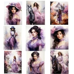 Stickers Watercolor Retro Purple Victoria Garden Girl Stickers DIY Scrapbook Diary Project Decoration Vintage Scrapbooking