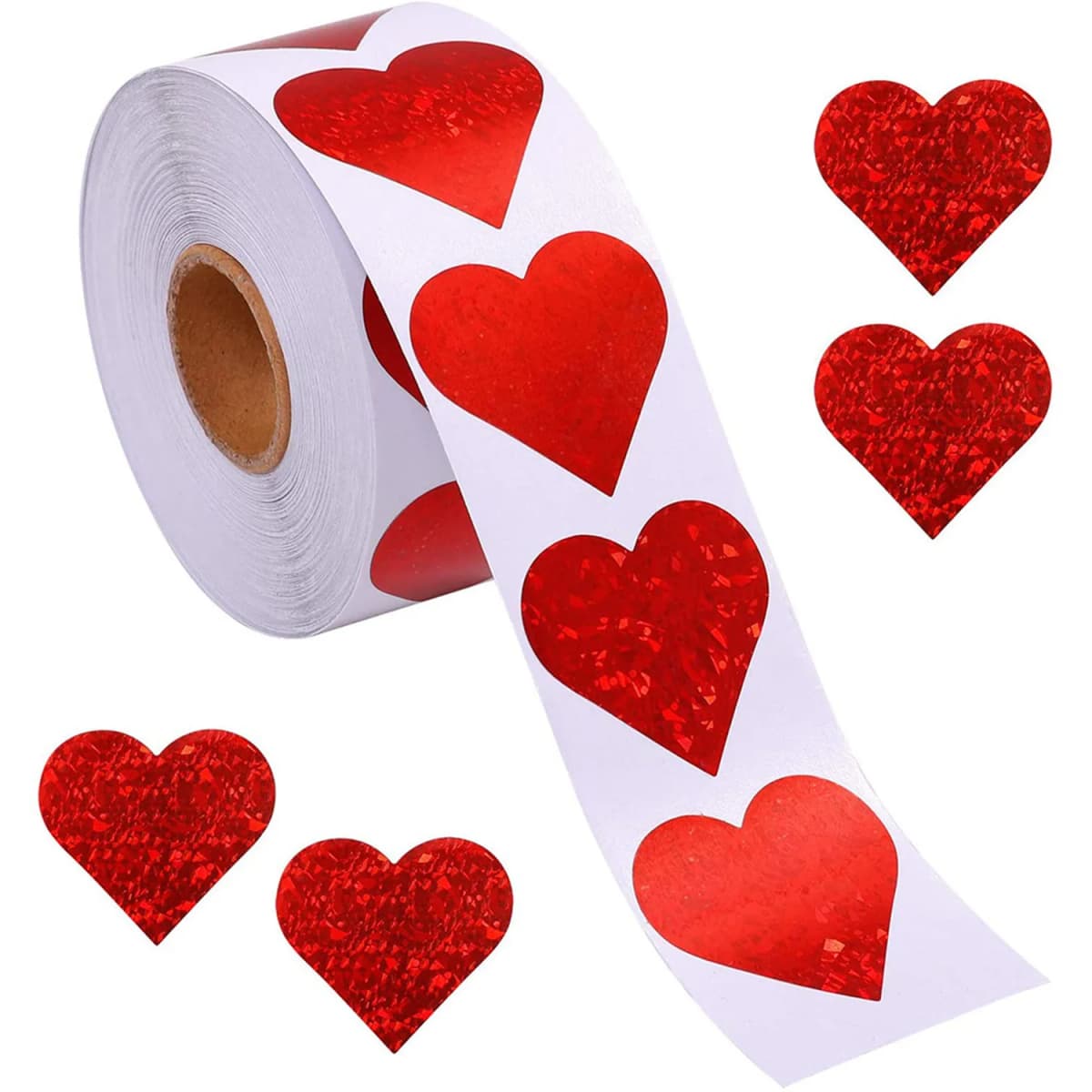 500pcs 1" Red Heart Stickers Roll - Self-Adhesive Love Decorative Labels for Wedding, Valentine's Day, Classroom Supplies