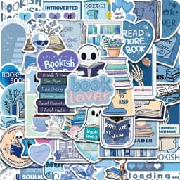 50PCS Blue Bookish Sticker Computer Graffiti DIY Case Desktop Phone Creative Art Picture Community DIY Decoration Stickers 