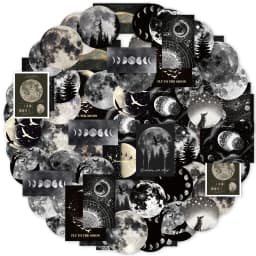50pcs (25x2) of Black Moon and Lunar Eclipse Scene Stickers for Photo Album, Notebook, Water Bottle and Suitcase Stickers
