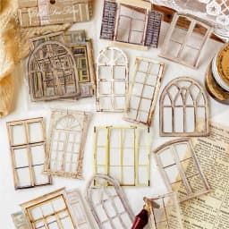 20pcs/1lot Kawaii Scrapbook Stickers Window Museum Junk Journal Gold Planner Stationery Sticker Planner Decorative