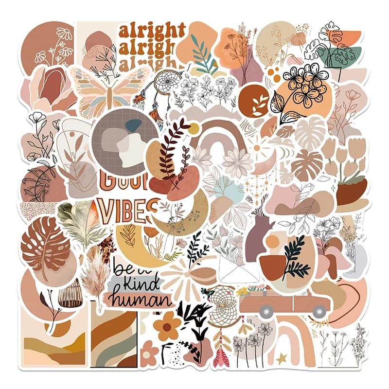 10/30/50PCS Kawaii Bohemian Flower Sticker Aesthetic PVC Decoration Scrapbooking Stationery School Supplies