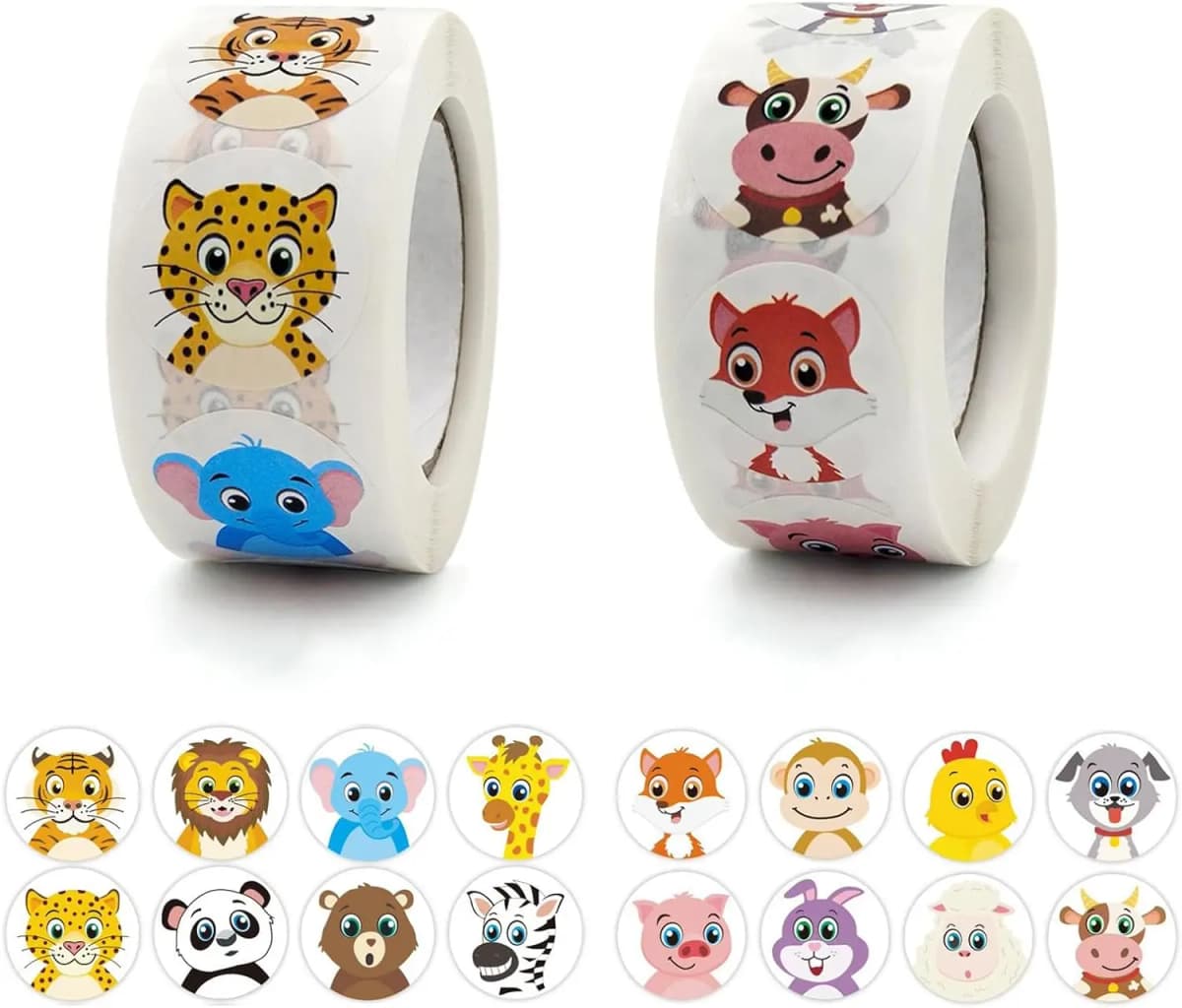 100-500Pcs Round Animal Stickers,16 Designs Animal Cartoon Teacher Reward Stickers for Kids, Party Decor Sticker for School Home