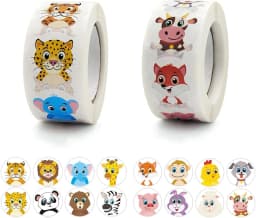 100-500Pcs Round Animal Stickers,16 Designs Animal Cartoon Teacher Reward Stickers for Kids, Party Decor Sticker for School Home