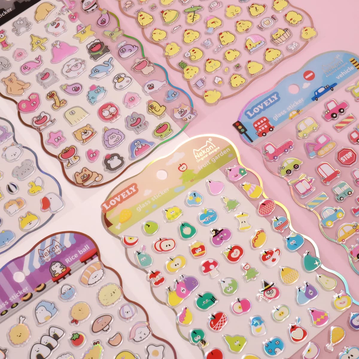 Korean Import NEKONI Lovely Rice Ball Pets Laser Glass Stickers Scrapbooking Diy Journal Sticker Stationery Decor School Gift