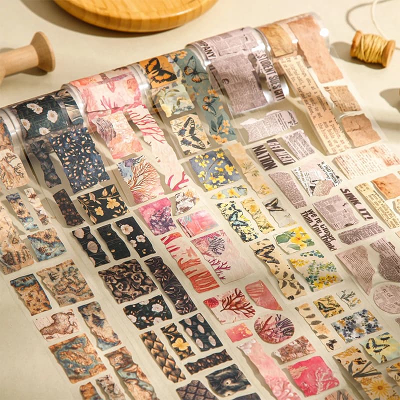 Journal GO 5x200cm Vintage Butterflies Flower Tape Stickers Handmade Fragment Scrapbooking Collage Junk Journal DIY Masking Tape