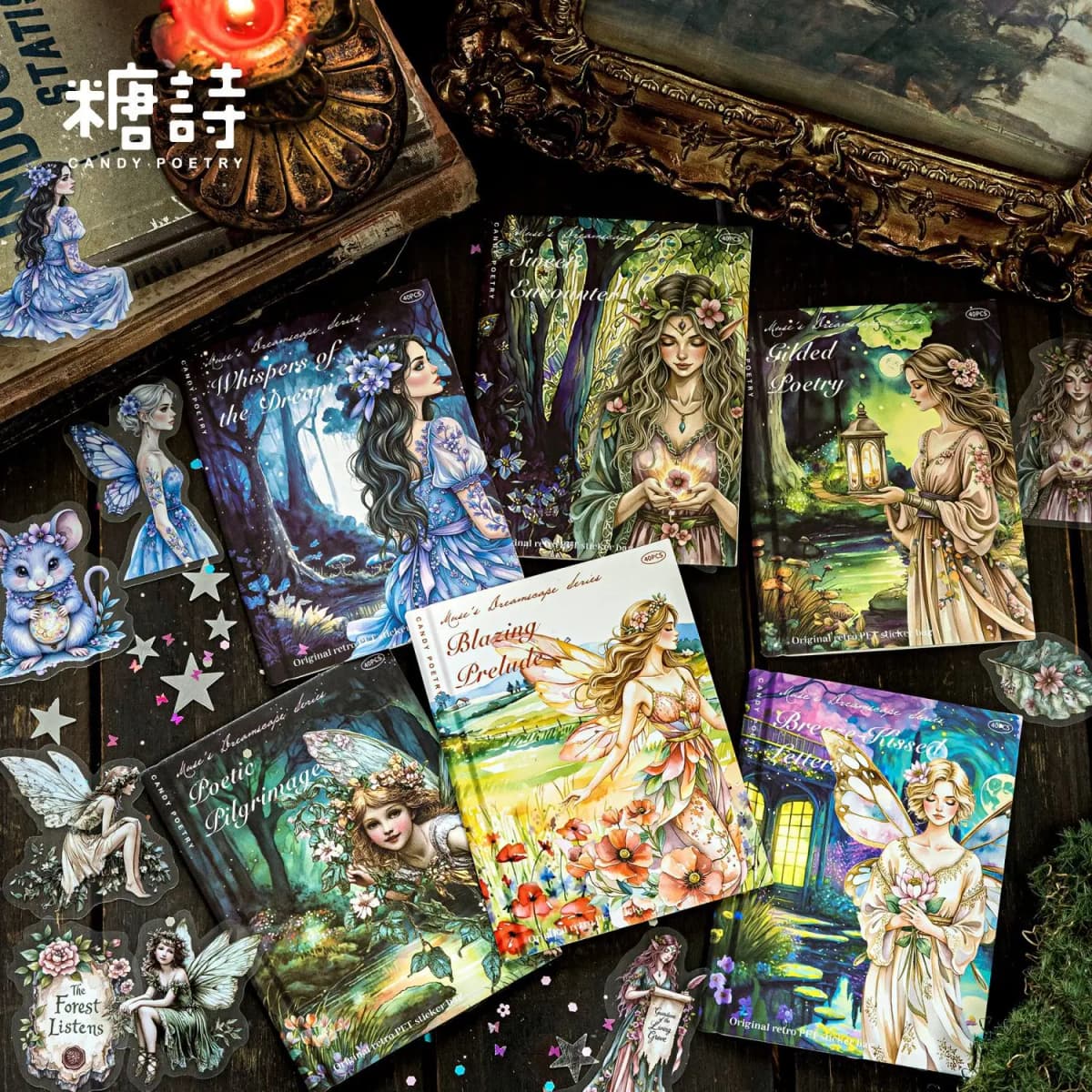 40pcs/1lot Kawaii Scrapbook Stickers Muse Illusion Junk Journal Gold Planner Stationery Decorative