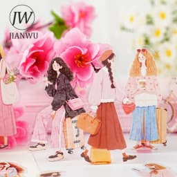 JIANWU Sunward Growth Series Vintage Girl Character Landscape Material Collage PET Sticker Creative DIY Journal Stationery