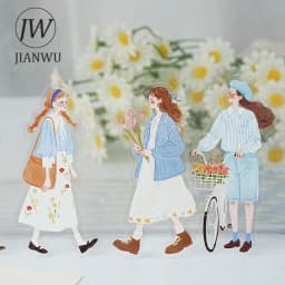 JIANWU Sunward Growth Series Vintage Girl Character Landscape Material Collage PET Sticker Creative DIY Journal Stationery