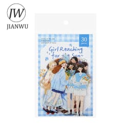JIANWU Sunward Growth Series Vintage Girl Character Landscape Material Collage PET Sticker Creative DIY Journal Stationery