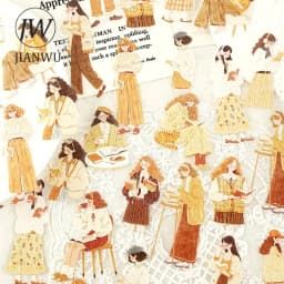 JIANWU Sunward Growth Series Vintage Girl Character Landscape Material Collage PET Sticker Creative DIY Journal Stationery
