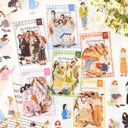 JIANWU Sunward Growth Series Vintage Girl Character Landscape Material Collage PET Sticker Creative DIY Journal Stationery