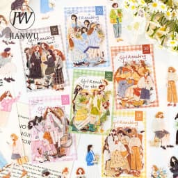 JIANWU Sunward Growth Series Vintage Girl Character Landscape Material Collage PET Sticker Creative DIY Journal Stationery