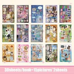 Mr. Paper 30pcs Vintage Style Pet Food Theme Sticker Book,Starry Lamination & Full Die-Cut Craft, Self-Adhesive Journal Supplies