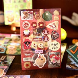 Mr. Paper 30pcs Vintage Style Pet Food Theme Sticker Book,Starry Lamination & Full Die-Cut Craft, Self-Adhesive Journal Supplies