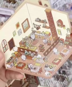 Cartoon Miniature Scene 3D Landscaping Stickers DIY Cabin Scene Stacking and Pasting Hand Account Cute Gift for Kid Child