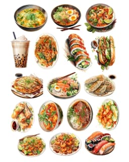 17pcs Cute Self-made Watercolor food sushi Southeast Asian cuisine Scrapbooking Stickers /Decorative /DIY Craft Photo Albums
