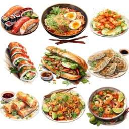 17pcs Cute Self-made Watercolor food sushi Southeast Asian cuisine Scrapbooking Stickers /Decorative /DIY Craft Photo Albums