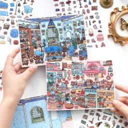 TIANZI Cartoon 3D Miniature Scene Stickers Set DIY Handcraft Cabin Landscape Pasting Stationery Cute Miniature Scene 3/12 Pcs