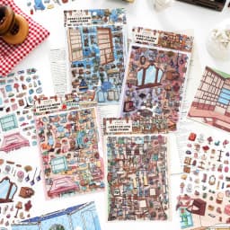 TIANZI Cartoon 3D Miniature Scene Stickers Set DIY Handcraft Cabin Landscape Pasting Stationery Cute Miniature Scene 3/12 Pcs