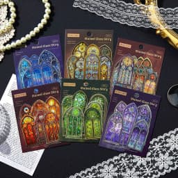 30pcs/1lot Kawaii Scrapbook Stickers The Tale of Color Windows Junk Journal Gold Planner Stationery Sticker Planner Decorative