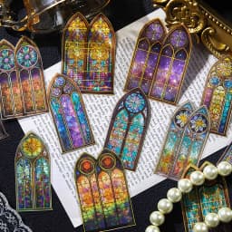 30pcs/1lot Kawaii Scrapbook Stickers The Tale of Color Windows Junk Journal Gold Planner Stationery Sticker Planner Decorative