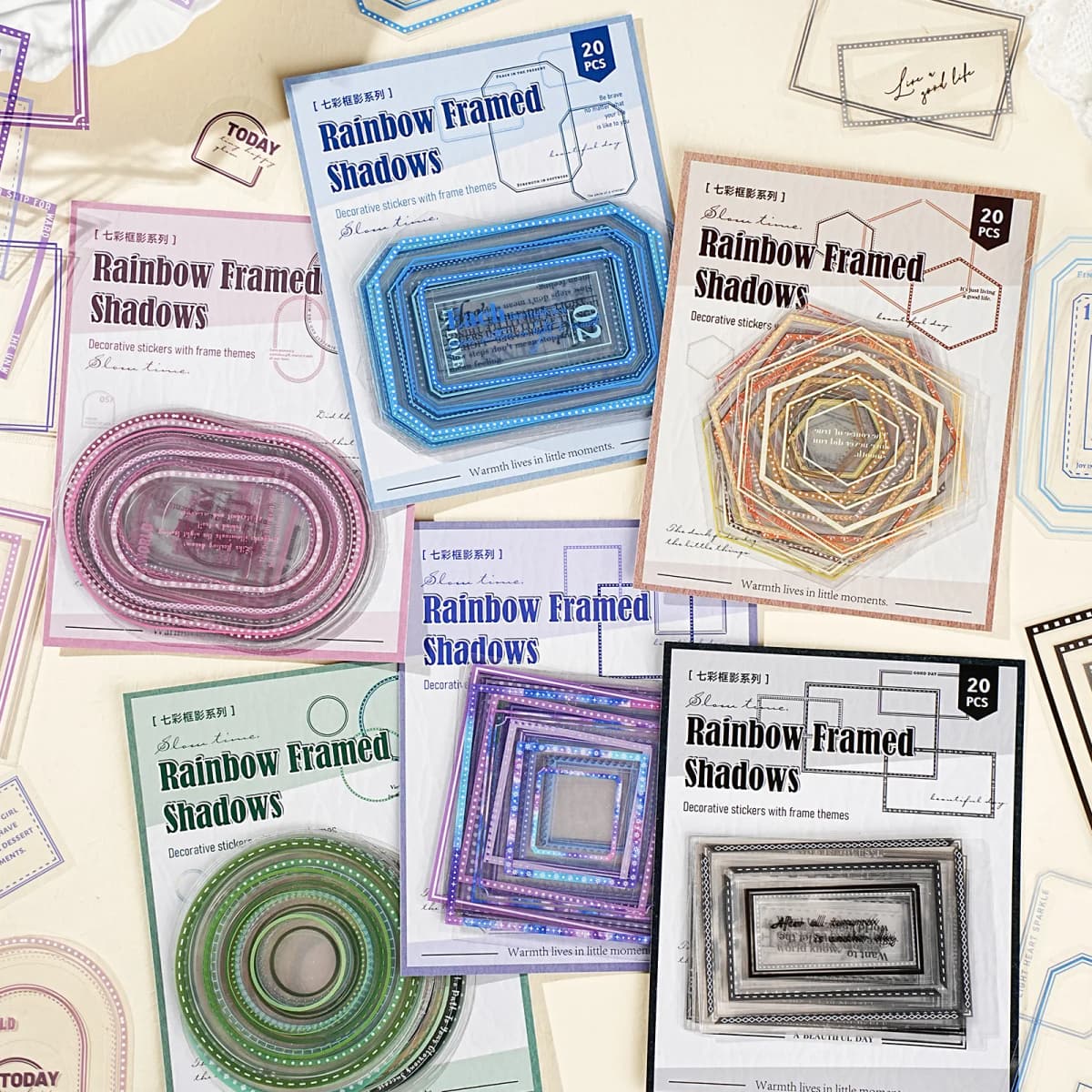 20sheets/1lot Kawaii Scrapbook Sticker Rainbow Frame Shadow Scrapbooking Supplies Planner Decorative Stationery Sticker