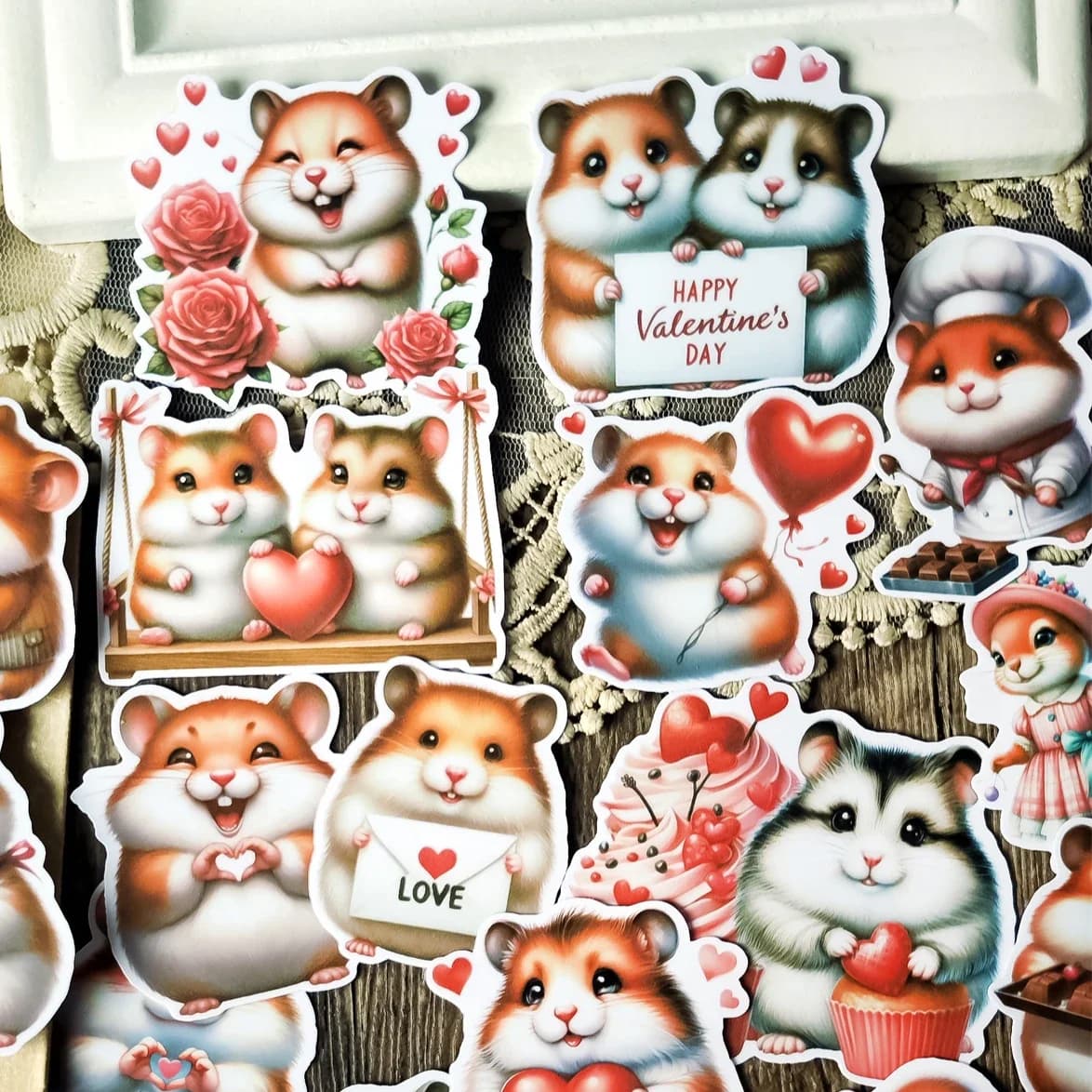 1 set Cute Kawaii Valentine's Day Hamster Stickers Decal For Phone Car Case Laptop Album Diary Backpack Stickers stationary