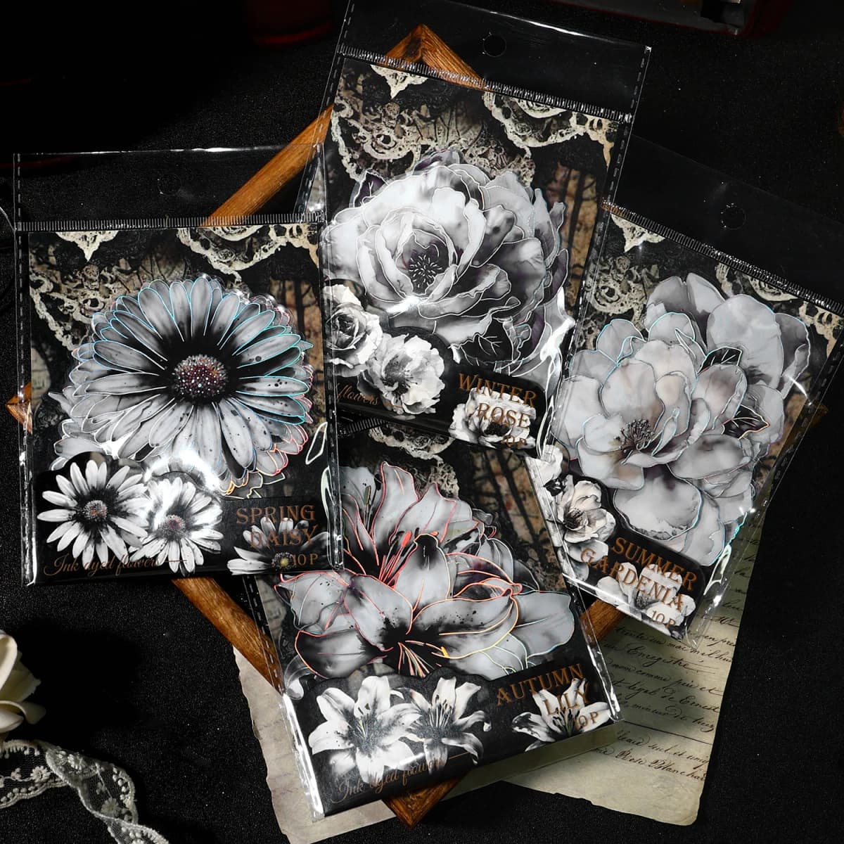 TIANZI 10pcs/pack Ink Dyed Flowers PET Stickers DIY Scrapbooking Materials Vintage Decorative Junk Journal Sticker Stationery