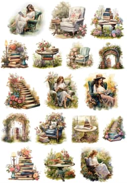 Illustration Poster for A Girl Reading Watercolor Plants Hand Account Stickers Cute Crafts And Scrapbooking stickers planner