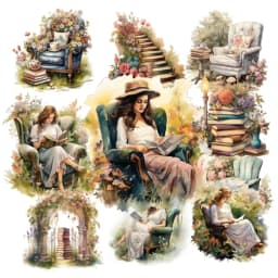 Illustration Poster for A Girl Reading Watercolor Plants Hand Account Stickers Cute Crafts And Scrapbooking stickers planner
