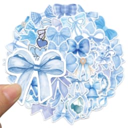 50PCS Blue Cartoon Bow Stickers Exquisite and Cute Handbooks Material Phone Cases Laptop Suitcases Water Cups Waterproof Sticker