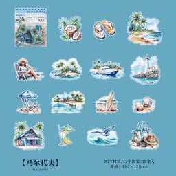 30pcs/pack Transparent Sticker Bag Holiday Trip London Paris Swiss Thai Maldives Landscape for Journaling Scrapbook Collages
