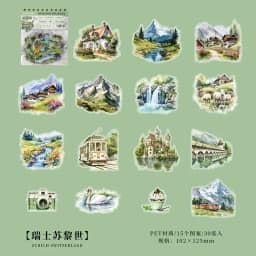30pcs/pack Transparent Sticker Bag Holiday Trip London Paris Swiss Thai Maldives Landscape for Journaling Scrapbook Collages