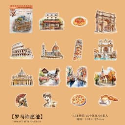 30pcs/pack Transparent Sticker Bag Holiday Trip London Paris Swiss Thai Maldives Landscape for Journaling Scrapbook Collages